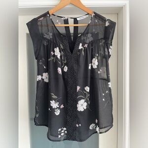 Sheer Floral/Pindot Sleeveless Top, S